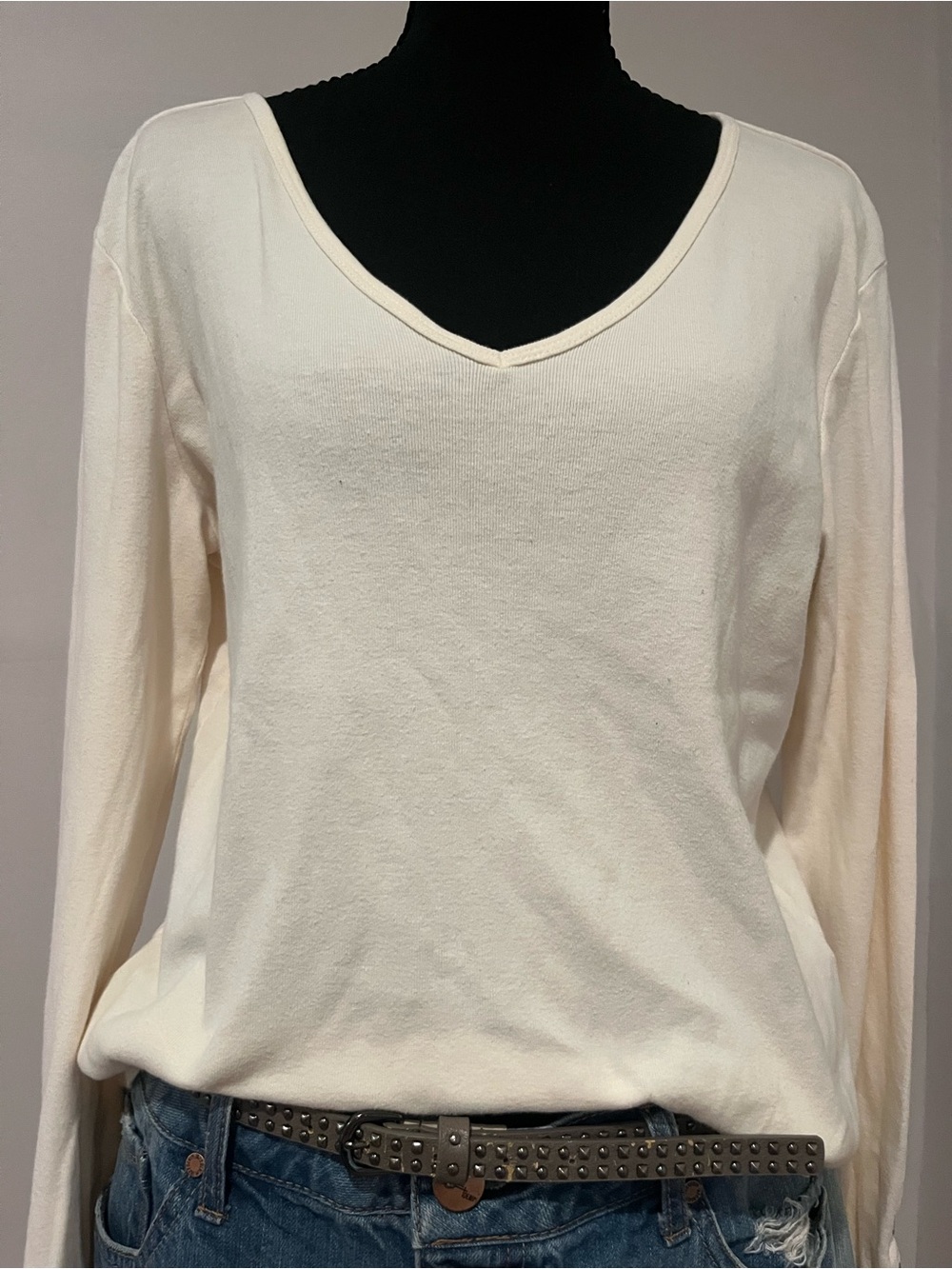 Ralph Lauren Cream V-Neck Long Sleeve Top